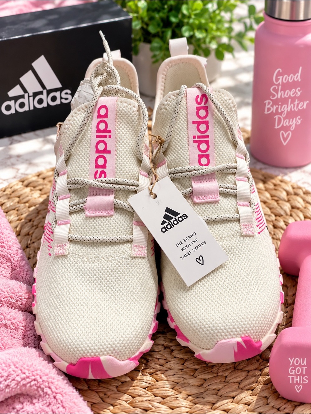 Adidas Kaptir Flow K Pink White Camo Sneakers Women’s Size 4.5 JR0427 NWT
